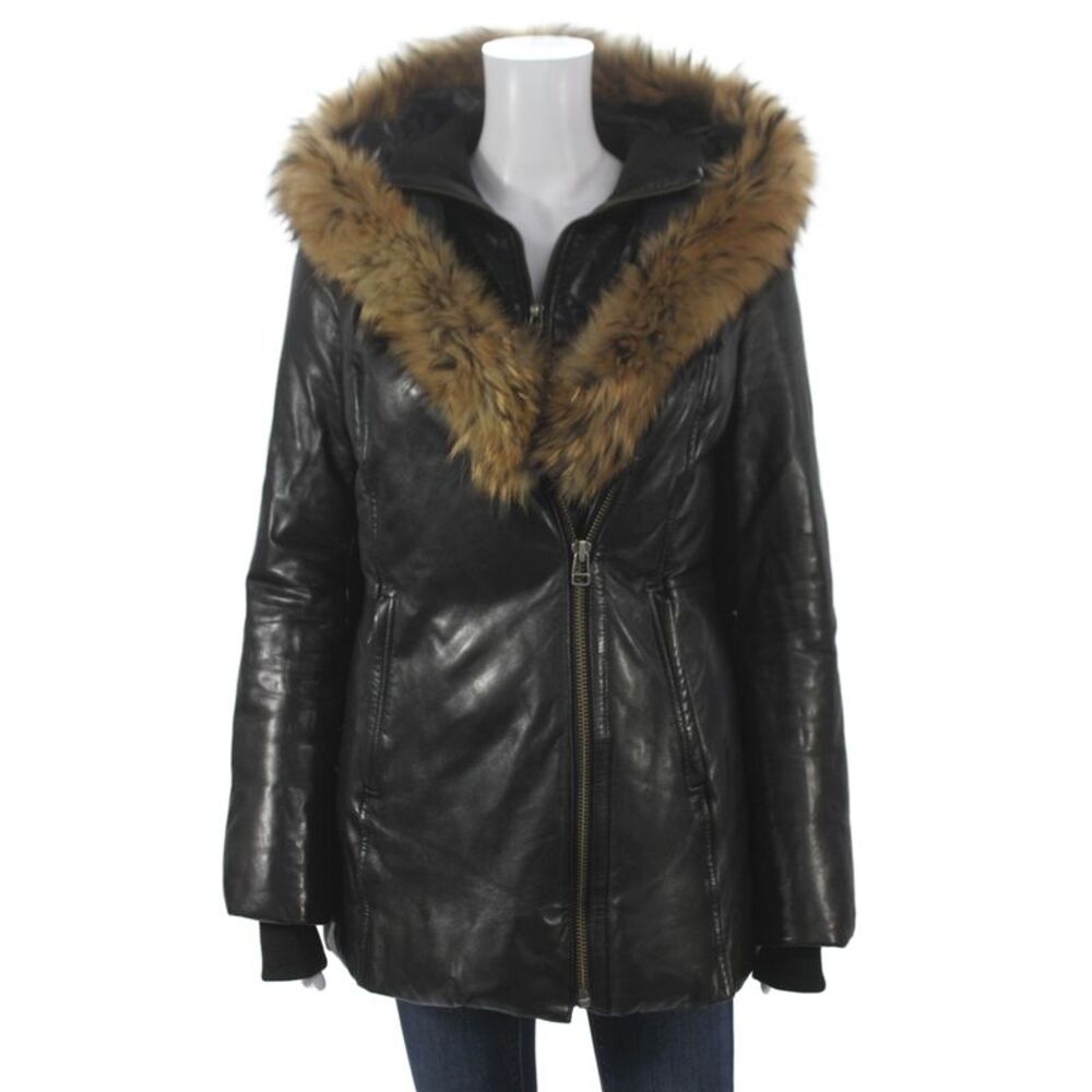 Mackage Womens Lamb Leather Parka Black Zip Size M